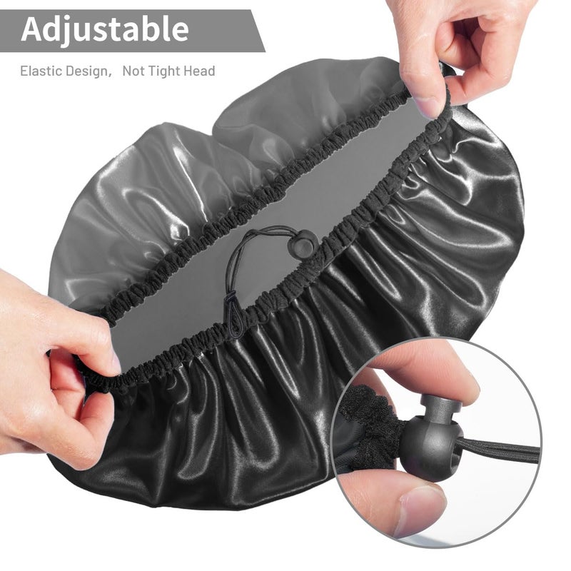 Auban Shower Cap for Women, Adjustable Reusable, Extra Large, Double-Layer Waterproof Bathing Cap, Waterproof Exterior, EVA Lining, Hair Cap for All Hair Lengths, 3 Balck Set - Image 3